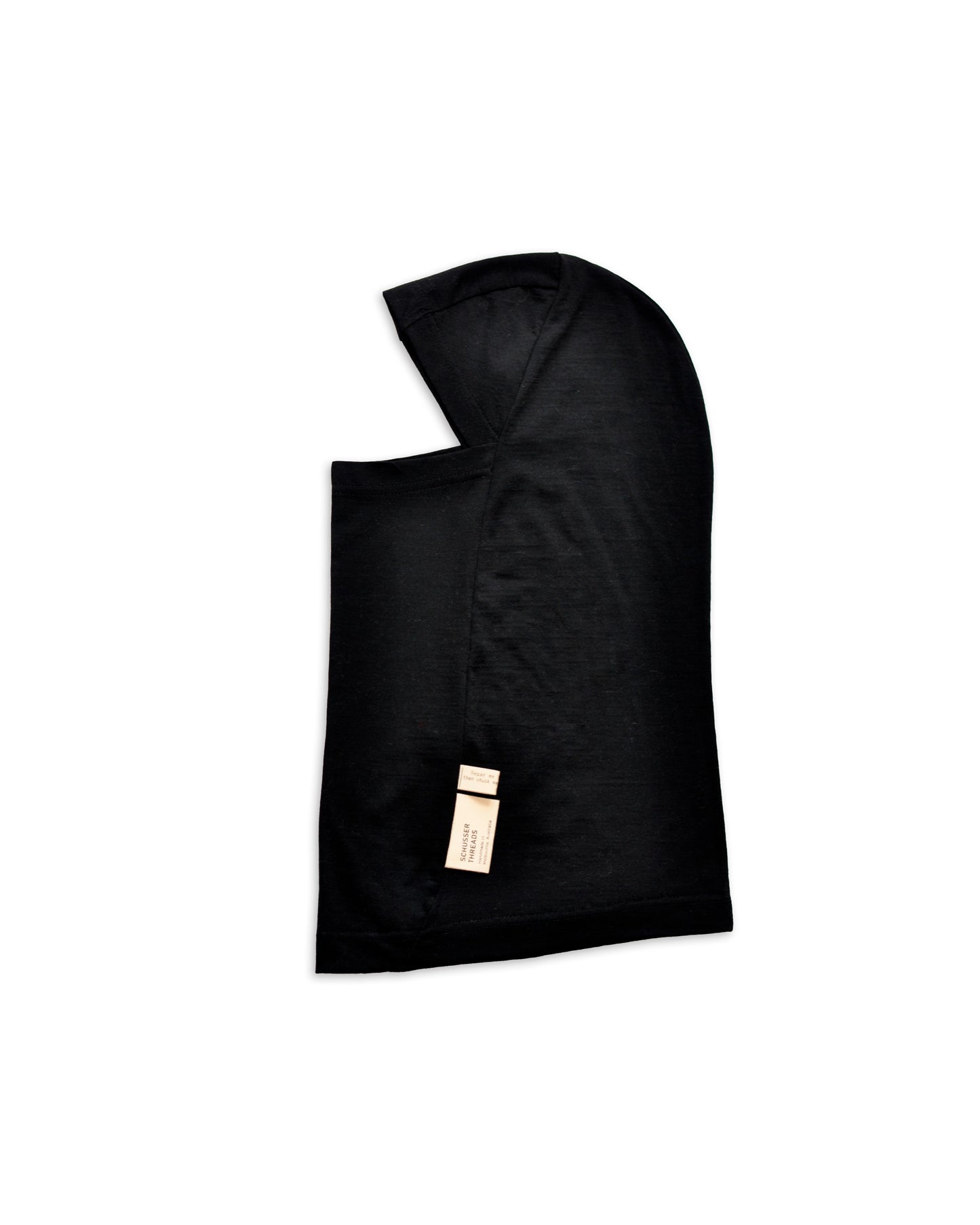 A black balaclava lad flat on its side with a natural logo