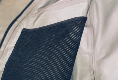 close up detail of the internal jacket pocket