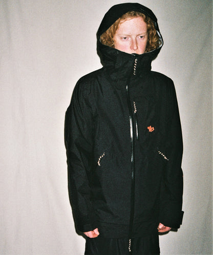 man standing in black shell jacket